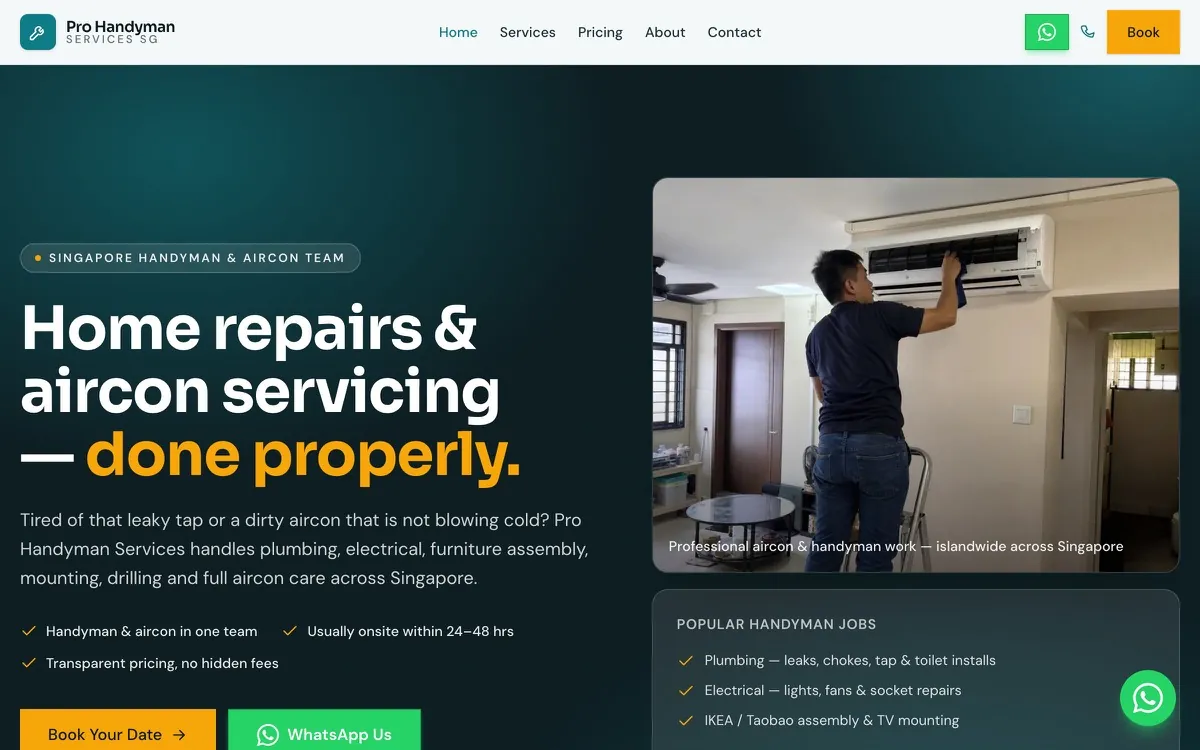 Pro Handyman Services homepage, full business website example