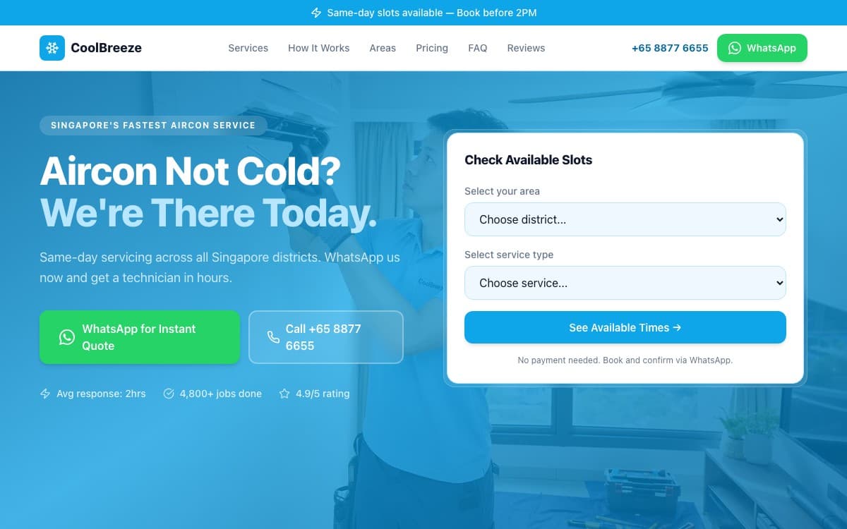 CoolBreeze aircon website demo — aircon servicing website design Singapore